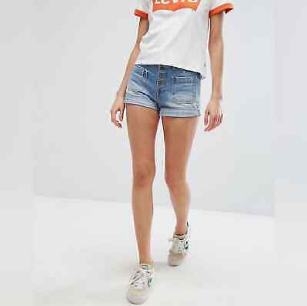 Levis Orange Tab High Waist Button Front Denim Shorts Size 26